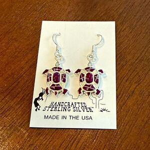 Navajo Made Mojave Purple Turquoise & Opal Turtle Sterling Silver Earrings New